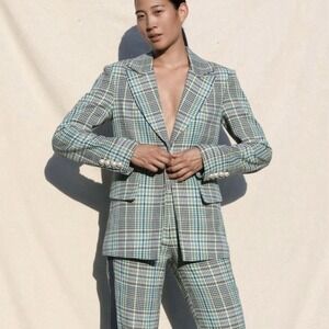 Tanya Taylor Plaid Mercer Blazer Women 2 Pearl Buttons Prep School Quiet Luxury